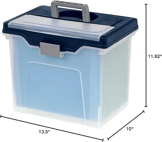 Office Depot Large Mobile File Box, Letter Size, 11 5/8in.H x 13 3/6in.W x 10in.D, Clear/Blue, 110988
