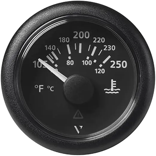 52MM (2-1/16") ViewLine Water Temperature Gauge - 100-250°F - Black Dial & Bezel