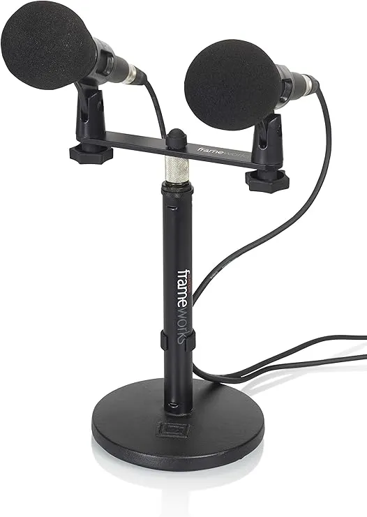 Gator Frameworks 1-to-2 Mic Mount Bar with Standard 5/8-Inch Thread Suitable for Most Microphone Stands Boom Arms (GFWMIC1TO2)