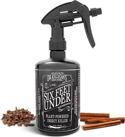 Dr. Killigan's Six Feet Under Plant Powered Insect Killer Spray | Indoor Natural Pest Control | Fleas, Pantry & Clothing Moths, Ants, & Cockroaches | Family Friendly, Pet Safe (24 oz)
