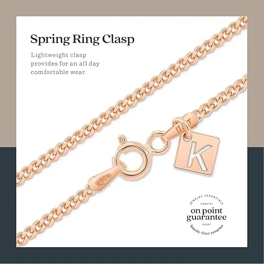 KEZEF 18k Gold Plated Solid 925 Sterling Silver Necklace Chain for Women and Men - Italian 2mm Curb Diamond Cut Cuban Link Chain Necklace for Women Men, Made In Italy