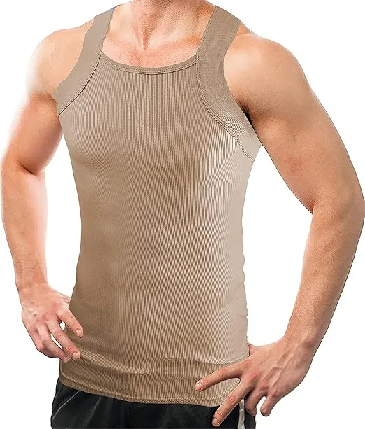 Different Touch 2 Pack Men's Tank Tops Square Cut Muscle Rib A-Shirts