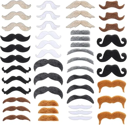48 Pcs Fake Mustaches Self Adhesive Fake Beard Novelty Moustaches 16 Styles Novelty Hairy Beard Stick on Mustaches Costume Facial Hair for Halloween Costume Fiesta Masquerade Christmas Party Supplies