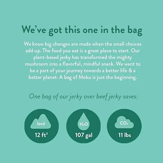 Moku Plant-Based Mushroom Jerky, Sweet & Spicy (6 Pack) Vegan Jerky, Gluten Free, Soy-Free, Non-Gmo Vegan Snacks, Vegan Meat No Artificial Sweetener Vegan Food, 2.0 Oz Ea