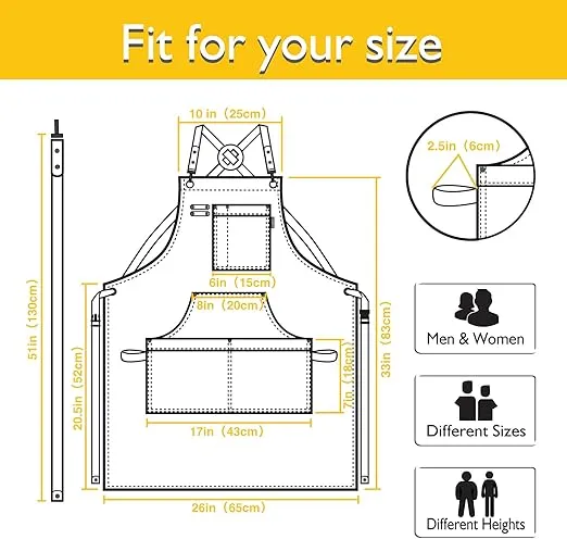 Stenffy-Work Apron,Cotton Canvas,Multiple Pockets,Gardening,BBQ,Cafe,Kitchen,Painting,Carpenter,Artist Apron,Apron for Men,Women,Sizes M to XXL,Yellow.