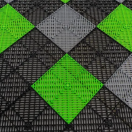 Modular Garage Flooring Tile - Interlocking Soft PVC, 12''x12'' Pool Patio Floor, Interlocking Drainage Mats Outdoor Indoor (5, Black) TL05