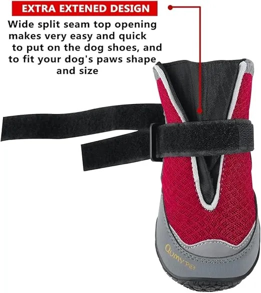 QUMY 4PCS Dog Boots for Large Dogs, Medium Dog Shoes & Paw Protectors for Hot Pavement, Summer Heat Protection, Mesh Breathable Skid-Resistant Dog Booties for Hardfloors, Walking Running Hiking