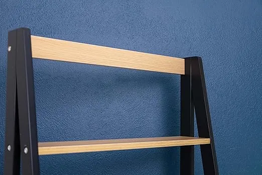Safco Products EC8998BL Five Tier Free Standing Ladder Shelf Bookcase. Home, Bedroom and Office Storage and Décor. Black Supports, Natural Wood Shelves