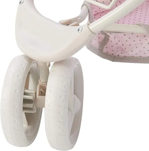 Olivia's Little World 2-in-1 Convertible Baby Doll Stroller with Retractable Canopy, All-Terrain Wheels, and Adjustable Handle, Cream and Pink with Gray Polka Dots