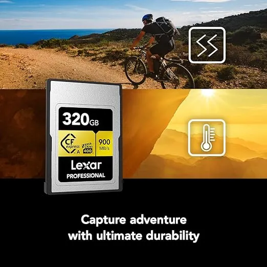 Lexar 320GB Professional CFexpress Type A GOLD Series Memory Card, Up to 900MB/s Read, Cinema-quality 8K Video, Rated VPG 400 (LCAGOLD320G-RNENG)