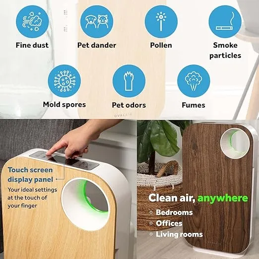 AIR1000D 3-Stage H13 True HEPA 5-in-1 Air Purifier For Allergens,Dust,Pets,Allergies,Odor,Smoke,Pollen, Rooms up to 600 sq. ft., Dark Wood 13.8" X 7.5" X 25"