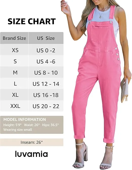 luvamia Women's Casual Stretch Adjustable Denim Bib Overalls Jeans Pants Jumpsuits
