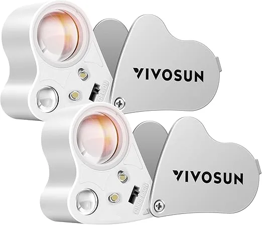 VIVOSUN 2-Pack 30X 60X Illuminated Jewelers Loupe Foldable Magnifier with LED Light for Jewelry Gems Watches Coins Stamps Antiques White