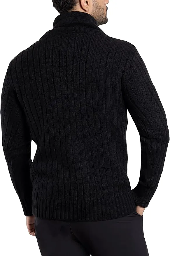 X RAY Mens Cowl Neck Aran Sweater Fall Winter, Slim Dress & Casual Cable Knit Pullover Shawl Collar Sweater for Men