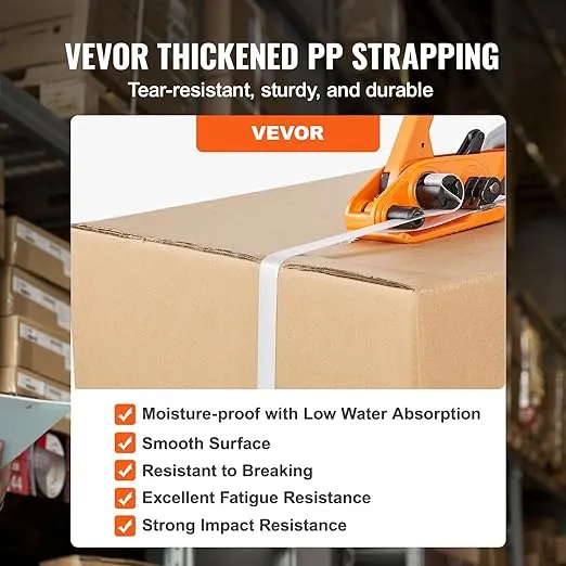 VEVOR PP Banding Strapping Kit with Strapping Tensioner Tool, Banding Sealer Tool, 328 ft Length, 100 Metal Seals, Pallet Packaging Strapping Banding Kit, Banding Packaging Strapping for Packing