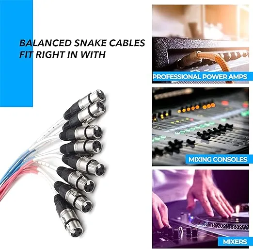 Seismic Audio Speakers 8 Channel Low Profile XLR Send Sub Snake Cable, XLR Splitter Cable, 15 Feet