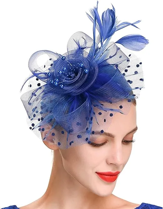Fascinators Hat Women Tea Party Headband Flower Cocktail Mesh Feathers Hair Clip Kentucky Derby Hat Wedding