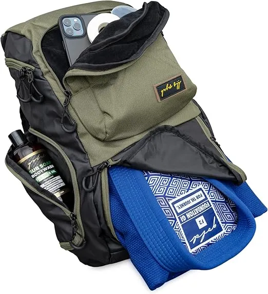 Gold BJJ Jiu Jitsu Backpack - Heavy Duty Gym Bag with Waterproof Gi Pocket