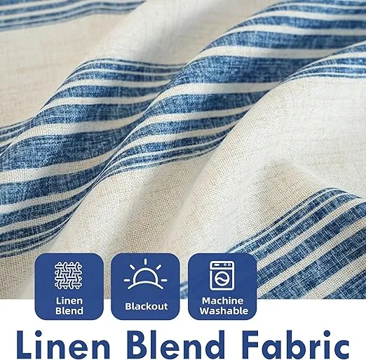 DriftAway Chris Double Layer Linen Blackout Tie Up Curtains Thermal Insulated Fully Lined Vertical Striped Balloon Roman Shade Bathroom Window Adjustable Rod Pocket 45 Inch by 63 Inch Jean Navy