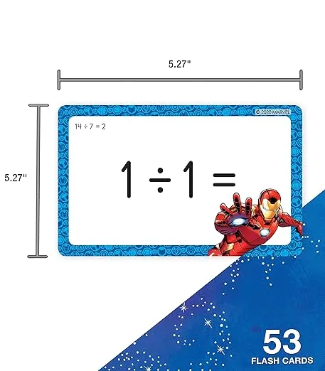 Marvel Division Flash Cards for Kids Ages 8+, Division Flash Cards for 3rd Grade, 4th Grade, and 5th Grade, Division Facts and Problems, Math Flash Cards Division Numbers 0-12