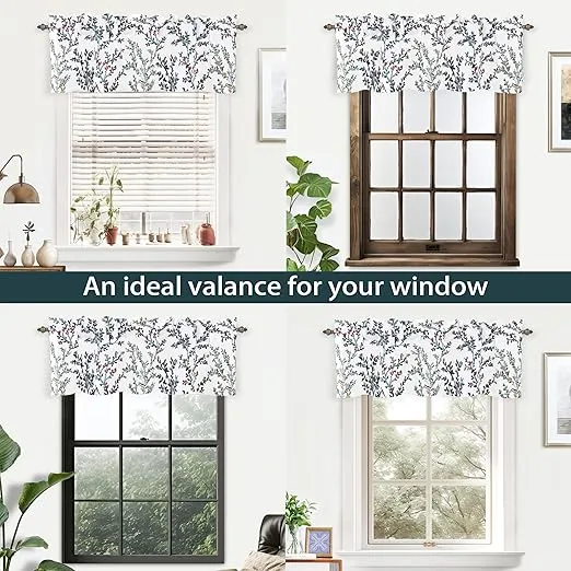 DriftAway Jasmine Watercolor Branch Botanical Thermal Insulated Energy Saving Window Curtain Valance for Living Room Bedroom Kitchen 2 Layers 52 Inch by 14 Inch Plus 2 Inch Header Multi 1 Pack
