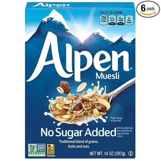 Alpen Muesli Cereal, No Sugar Added, 14 Ounce (Pack of 6)