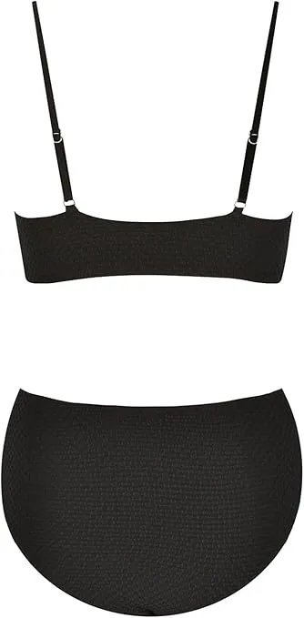 CUPSHE Women's Bikini Sets Two Piece Bathing Suit High Waisted Ribbed Texture Widen Trim