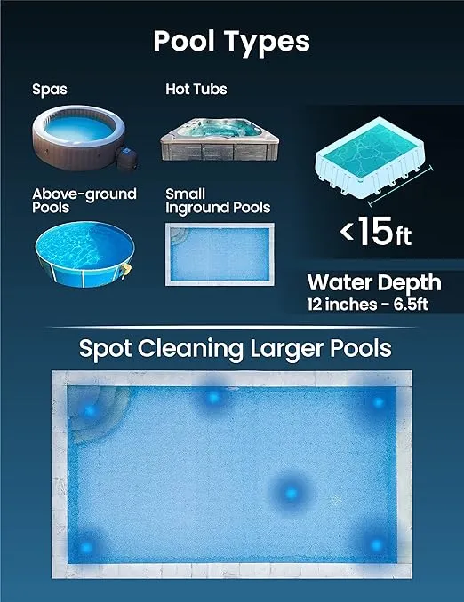KOKIDO 2024 Rechargeable Handheld Pool Vacuum Set with Adjustable Pole and 2 Interchangeable Brush Heads, for Above Ground Pool, Hot Tub, Spa and Small Pools to 20ft, Cordless, Spot Clean XTROVAC 110
