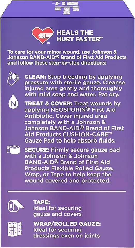 Band-Aid Brand Cushion Care Non-Stick Gauze Pads, Individually-Wrapped, Small, 2 in x 2 in, 10 ct