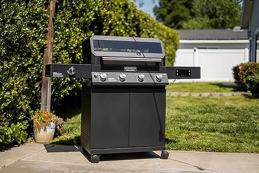 Monument Grills 4-Burner Liquid Propane Gas Smart bbq Grill Denali 425 with Smart technology, Side Burner and LED Controls, Black