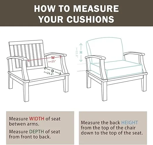 Aoodor 24'' x 24'' Outdoor Deep Seat Chair Cushion Set，Olefin Fabric Slipcover and Sponge Foam- Blue (Set of 2 Seats, 2 Backs, 2 Pillows)