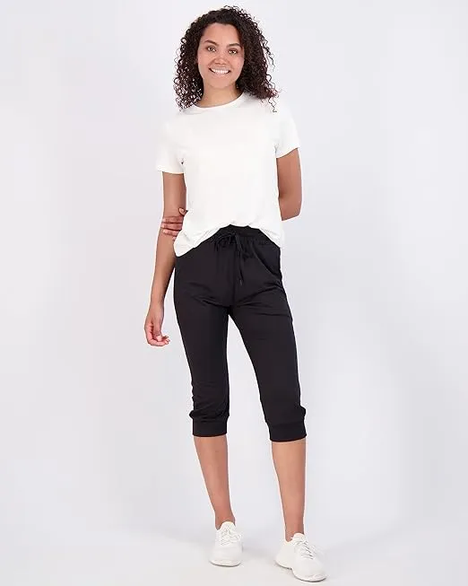 Real Essentials 3-Pack: Women's Capri Joggers Cuffed Athletic Casual Soft Sweatpants with Pockets (Available in Plus Size)