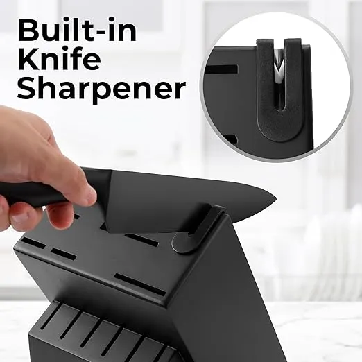 Zulay 15 Piece Stainless Steel Knife Set with Block and Sharpener - Sharp Knife Block Set with Built In Sharpener - Kitchen Knife Set With Block - Rust Proof Knife Set Stainless Steel