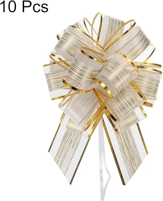 MECCANIXITY 10pcs 7 Inch Large Pull Bow Gift Wrapping Bows Ribbon Organza Cream White for Wedding Baskets Presents Christmas Party