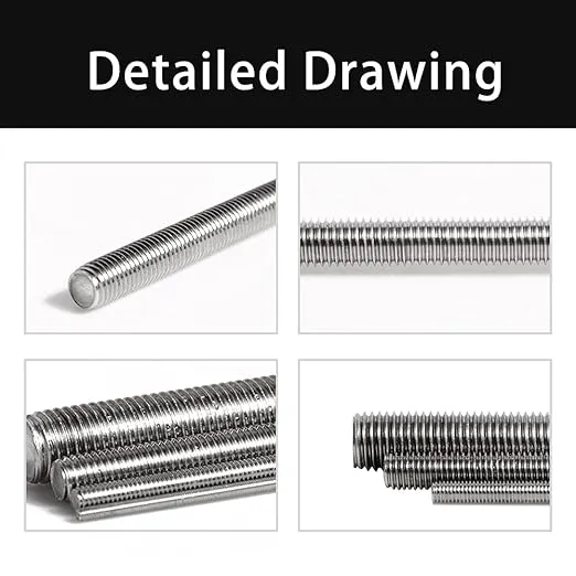 Feelers 304 Stainless Steel M10-1.5 Fully All Threaded Rod, Long Threaded Screw, Right Hand Threads, 250mm Length【Pack of 2】