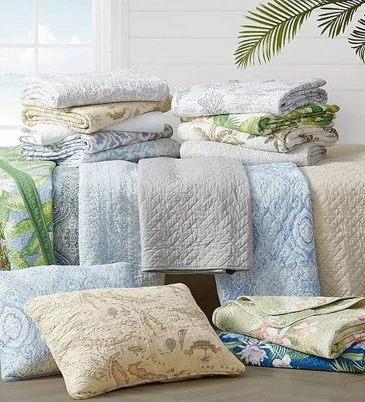 Tommy Bahama - Twin Quilt Set, Reversible Cotton Bedding with Matching Sham, All Season Home Decor (Laguna Beach Aqua, Twin)