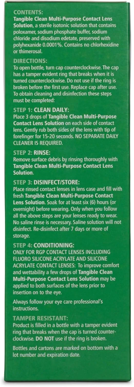 Tangible Clean Multi-Purpose Contact Lens Solution for Scleral and Gas Permeable Contact Lenses, with Lens Case, 12 Fl Oz