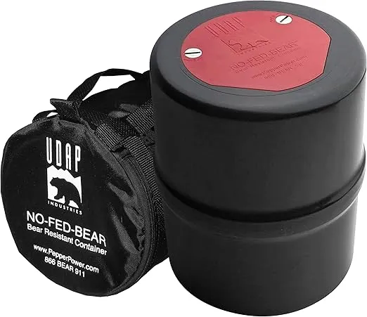 UDAP NO-FED-BEAR Bear Resistant Canister, Hiking Camping Backpacking Hunting Food Storage Container with Carrying Case, 2 Gallons, BRCWC