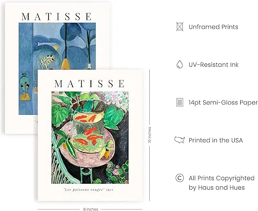 HAUS AND HUES Aesthetic Posters, Matisse Poster - Set of 6 Matisse Wall Art, Wall Posters Aesthetic, Matisse Prints, Art Exhibition Poster, Mattise Art, Summer Matisse Art Print (8" x 10", UNFRAMED)