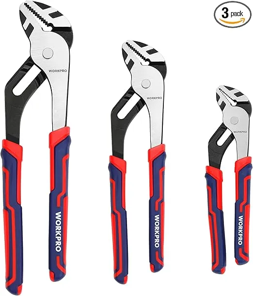 WORKPRO 3 Piece Groove Joint Pliers Set, 12/10/8 Inch Adjustable Water Pump Pliers, Straight Jaw Pliers for Home Repair, Gripping, Nuts, Bolts, Pipe & Fittings