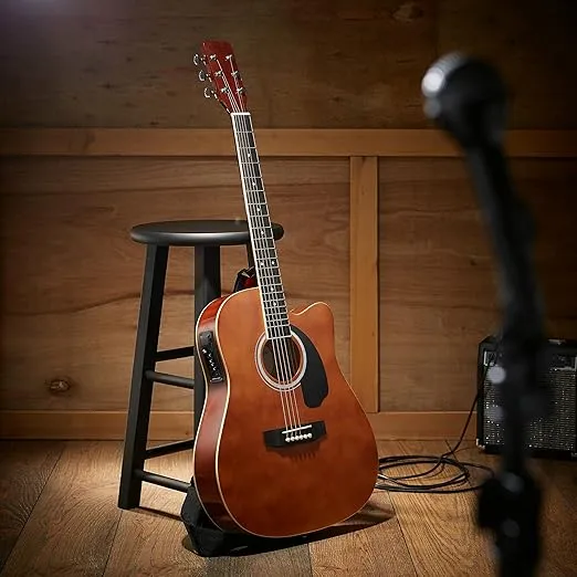 Ashthorpe Full-Size Cutaway Thinline Acoustic-Electric Guitar Package - Premium Tonewoods - Brown