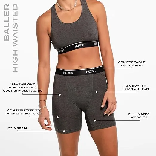 Woxer Womens Boxers - Baller 5" High Waisted Boy Shorts Underwear for Women - Boxers for Women, Womens Boxer Briefs