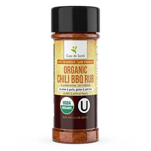 Organic Low FODMAP Certified Paleo Seasoning No Onion No Garlic, Gluten-Free, No Sodium, No Carb, Keto, Kosher, All Natural, Non GMO, Non Irradiated Seasoning- Casa de Sante (Chili BBQ Rub))