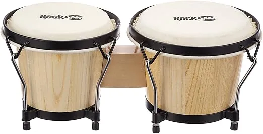 RockJam 7" and 8" Bongo Drum Set with Padded Bag and Tuning Key, Natural