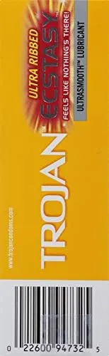 TROJAN Ultra Ribbed Ecstasy Lubricated Condoms, 10 Count