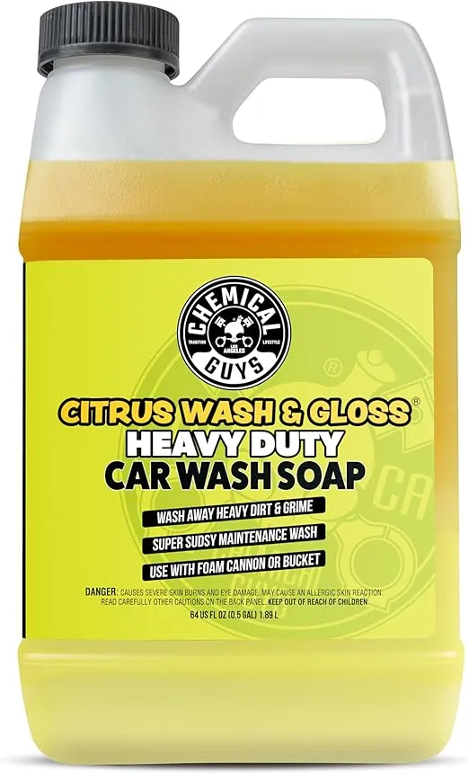 Chemical Guys CWS_301_64 Citrus Wash & Gloss Foaming Car Wash Soap (Works with Foam Cannons, Foam Guns or Bucket Washes) For Cars, Trucks, Motorcycles, RVs & More, 64 fl oz (Half Gallon) Citrus Scent