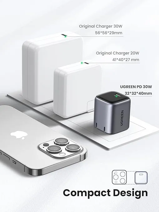 UGREEN 30W USB C Charger, Nexode Foldable GaN PPS Compact Fast Wall Charger Block, USB-C Power Adapter for iPhone 16/15/14/13, Galaxy S24 Ultra/S23 (Black)