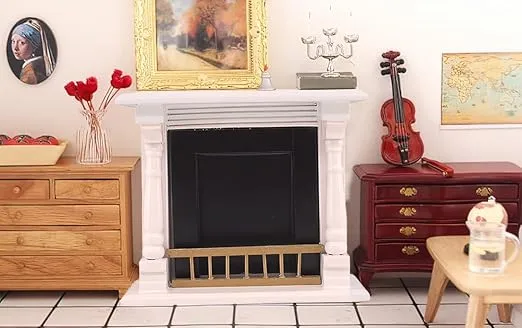 Dollhouse Decoration Accessories,1:12 Dollhouse Fireplace Without Fire,Dollhouse Miniature Furniture Room Wooden Vintage Black Gold Fireplace Mini Furniture for Christmas Dollhouse Dolls Furniture