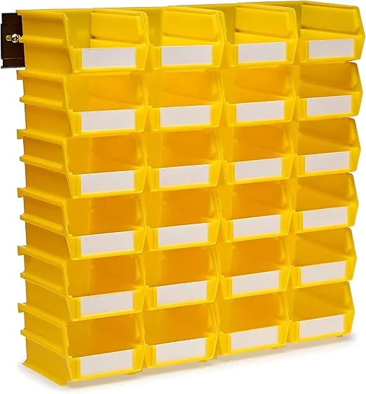 Triton Products 3-210YWS LocBin 26 Piece Wall Storage Unit with 5-3/8 Inch L x 4-1/8 Inch W x 3 Inch H Yellow Interlocking Poly Bins, 24 CT, Wall Mount Rails 8-3/4 Inch. L with Hardware, 2 pk