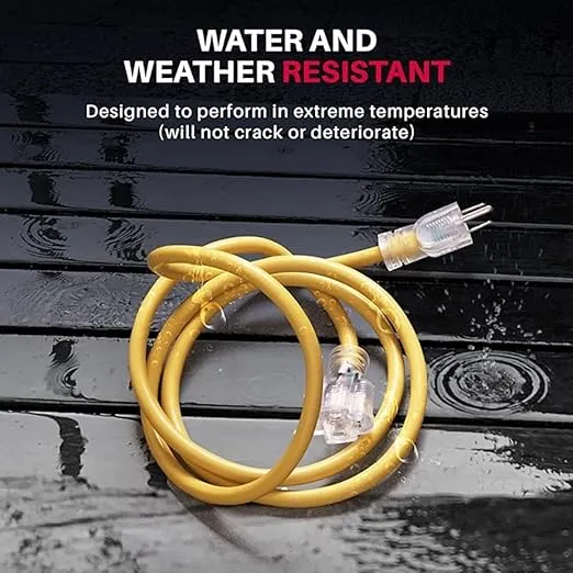 100ft Power Outdoor Extension Cord & Indoor - Waterproof Electric Drop Cord Cable - 3 Prong SJTW, 12 Gauge, 15 AMP, 125 Volts, 1875 Watts, 12/3 by LifeSupplyUSA - Yellow (1 Pack)
